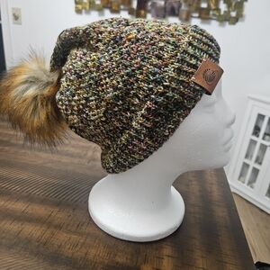 Cozy Multicolor Knit Beanie with Pom-Pom